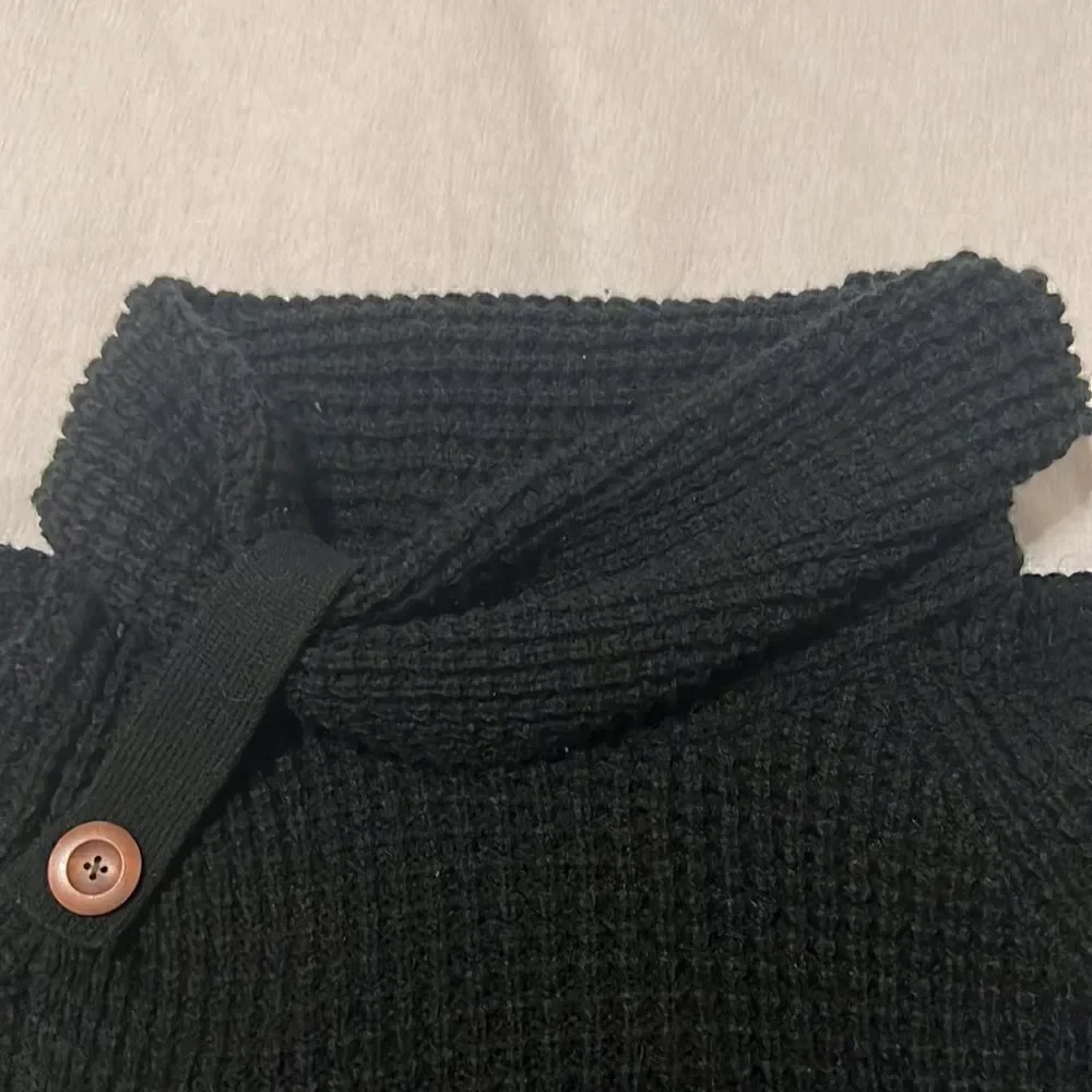 Black size S pullover button accent cowl neck sweater no fading or pilling EUC